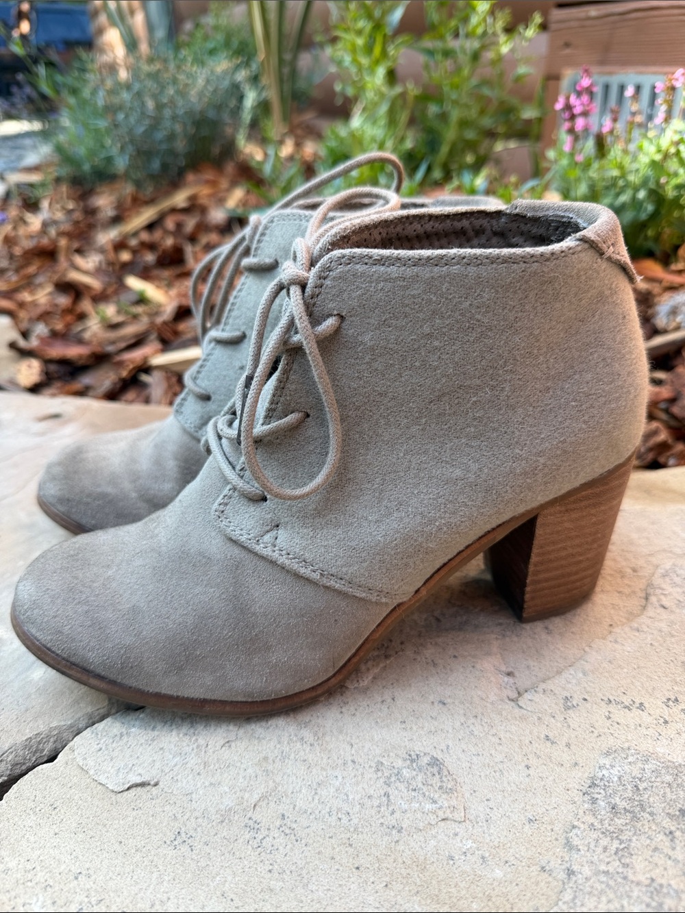 Toms Suede Lace-Up Ankle Booties in Light Taupe